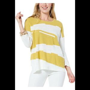 WynneCollection Ribbed Sleeve Intarsia Sweater Kiwi - Regular